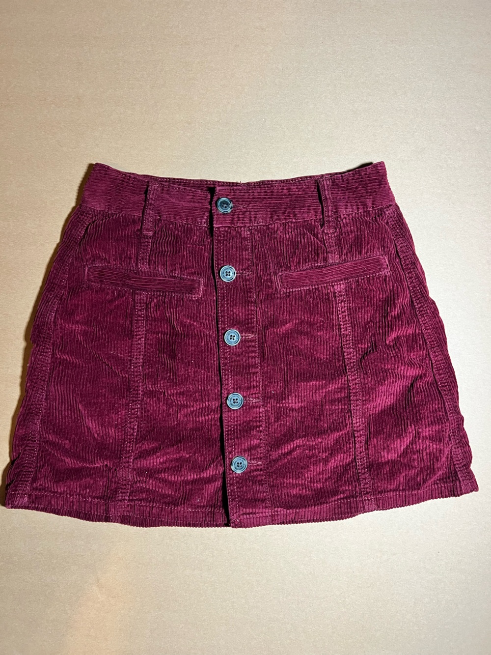 American Eagle Outfitters Burgundy Corduroy Button-Front Mini Skirt